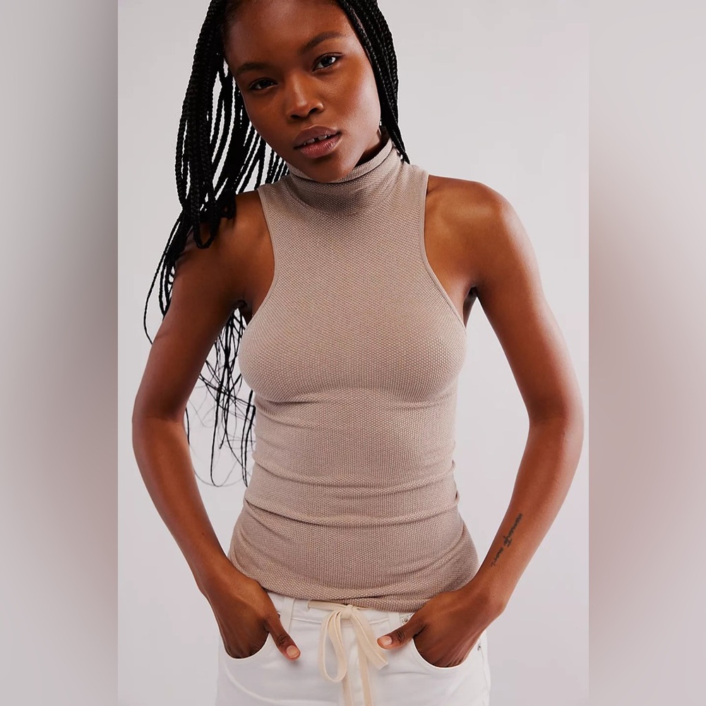 Free People Always Ready Seamless Turtleneck Tank Mocha XS/S Intimately FP